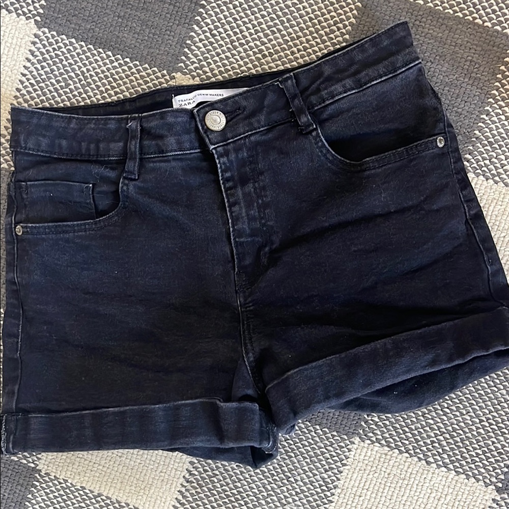Zara Trafaluc black stretch denim shorts 4